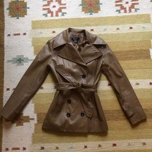 Vintage leather jacket double breasted with belt